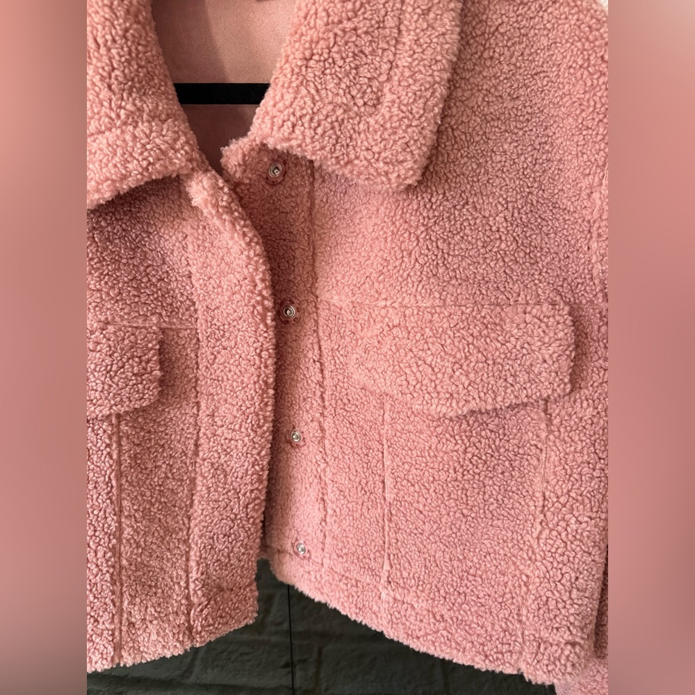 Cozy Cropped Pink Teddy Jacket - Picture 2 of 8